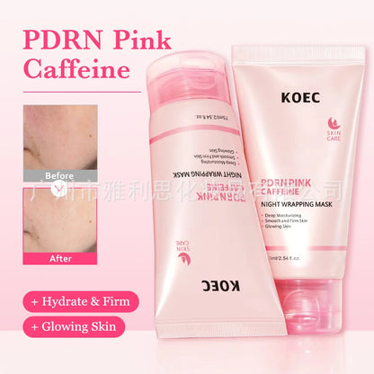 Máscara Facial KOEC PDRN Rosa Cafeína 75ml – Peel Off Noturna Hidratante Firmeza Iluminador Colágeno Niacinamida