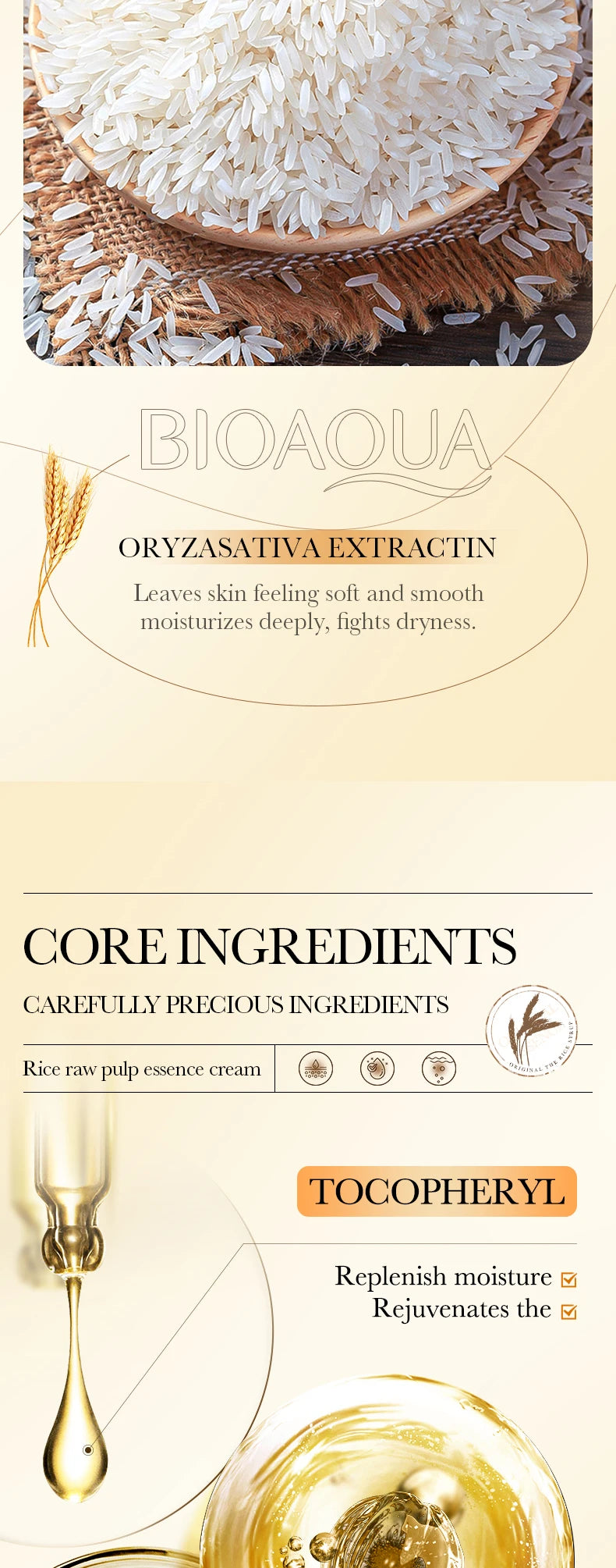 Crema de Esencia de Arroz BIOAOUA: Hidratación profunda, iluminadora, reafirmante y rejuvenecedora para mujeres.