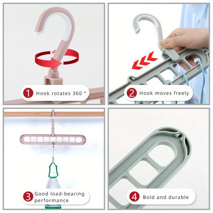 2 ou 4 Peças – Cabide Multifuncional Dobrável e Reutilizável | Suporte com Nove Orifícios para Organização de Roupas | Cabide em Plástico para Uso Doméstico – Vermelho & Verde