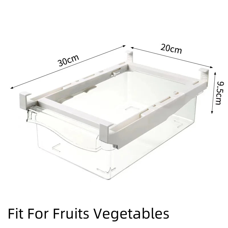 Kitchen Storage Box – Transparent Organizer for Fruits, Vegetables, Eggs, and Food | Sliding Drawer for Refrigerator Shelf