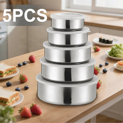 Kit 5 Caixas Conservação Aço Inox Frigorífico - Organizador Alimentos Hermético Multiuso