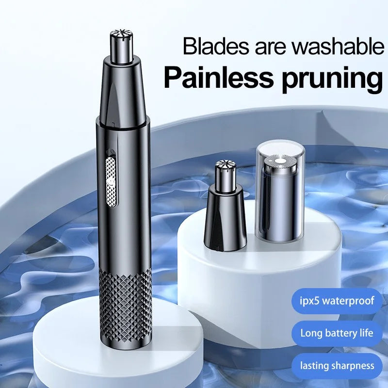 Rechargeable Electric Nose and Ear Trimmer - Safe and Painless for Men's Facial Care