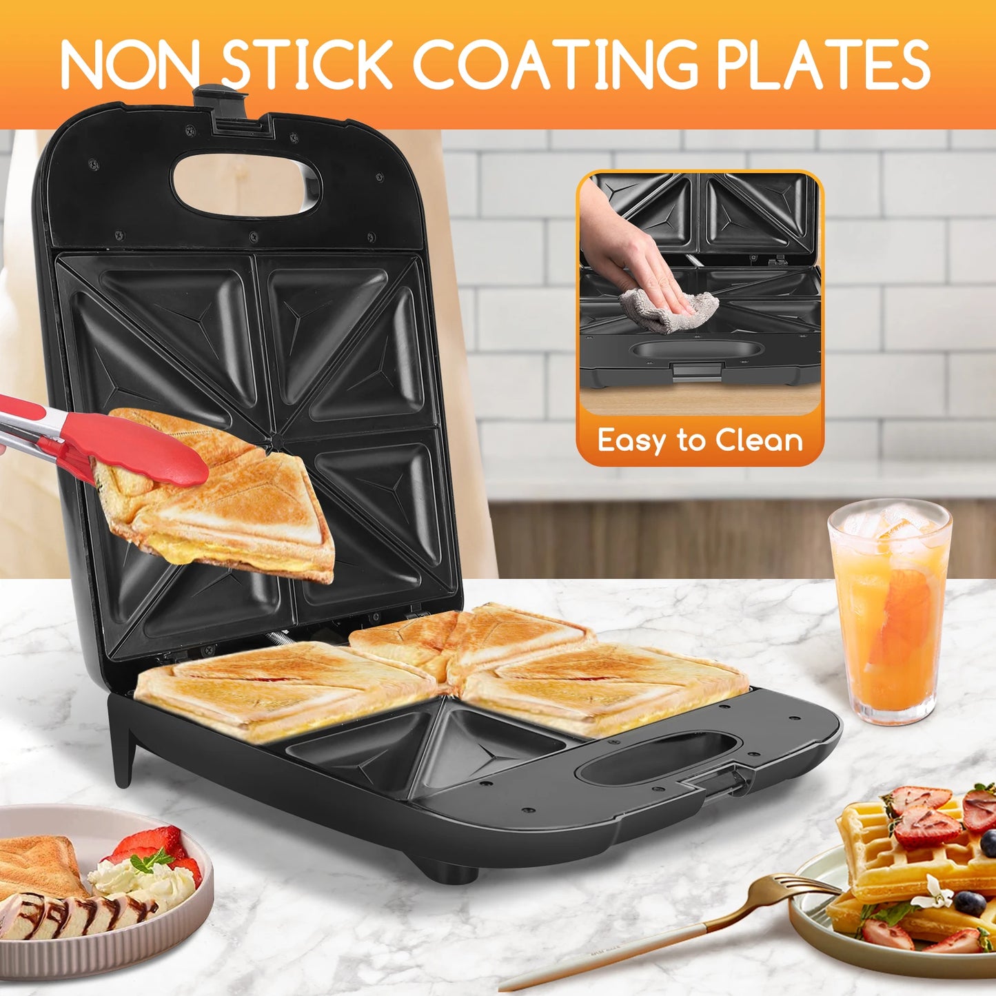 Sanduicheira Premium Aigostar XXL 1400W – 4 Sanduíches Simultâneos Grelhador Profissional Família