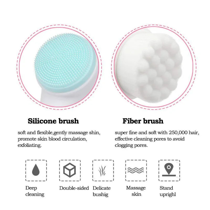 Escova Limpeza Facial Silicone Dupla Face 3D