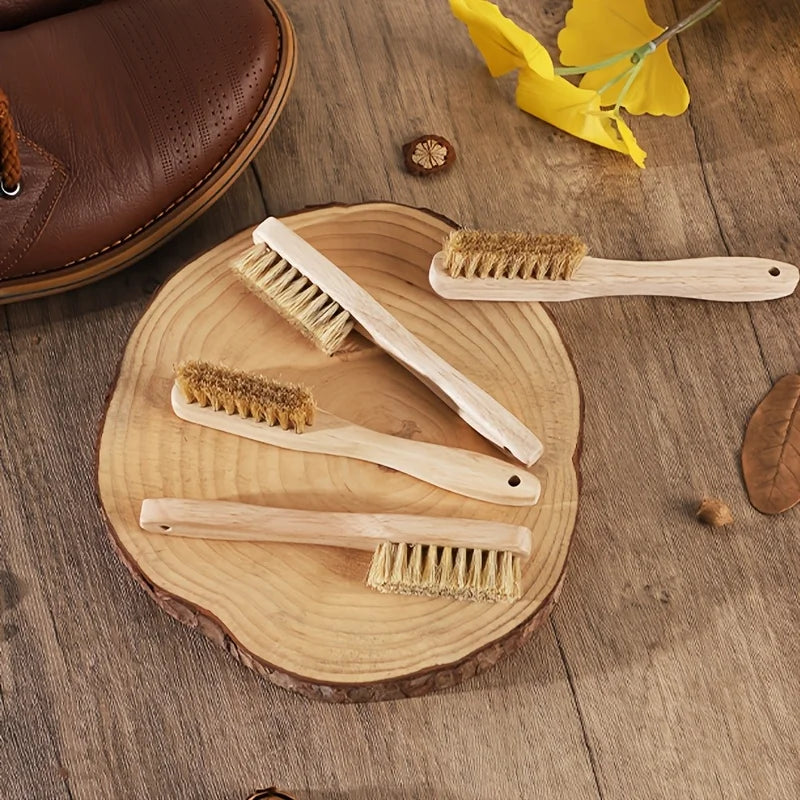 Escova Sapatos Madeira Maciça Cerdas Javali Cabo Longo – Limpeza Profunda Cantos Ténis Calçado