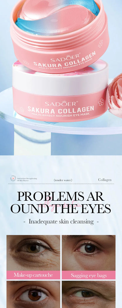 Mascarillas de colágeno para ojos SADOER Sakura (60 unidades): antiojeras, antihinchazón, hidratantes y reafirmantes.