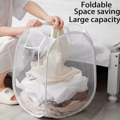 Cesto de Roupa Suja Dobrável em Malha – Grande Capacidade | Cesto Respirável para Lavandaria, Casa de Banho e Organização Doméstica