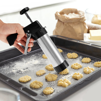 Kit Pistola Biscoitos Aço Inox com 16 Discos e 8 Bicos - Prensa Cookies Profissional