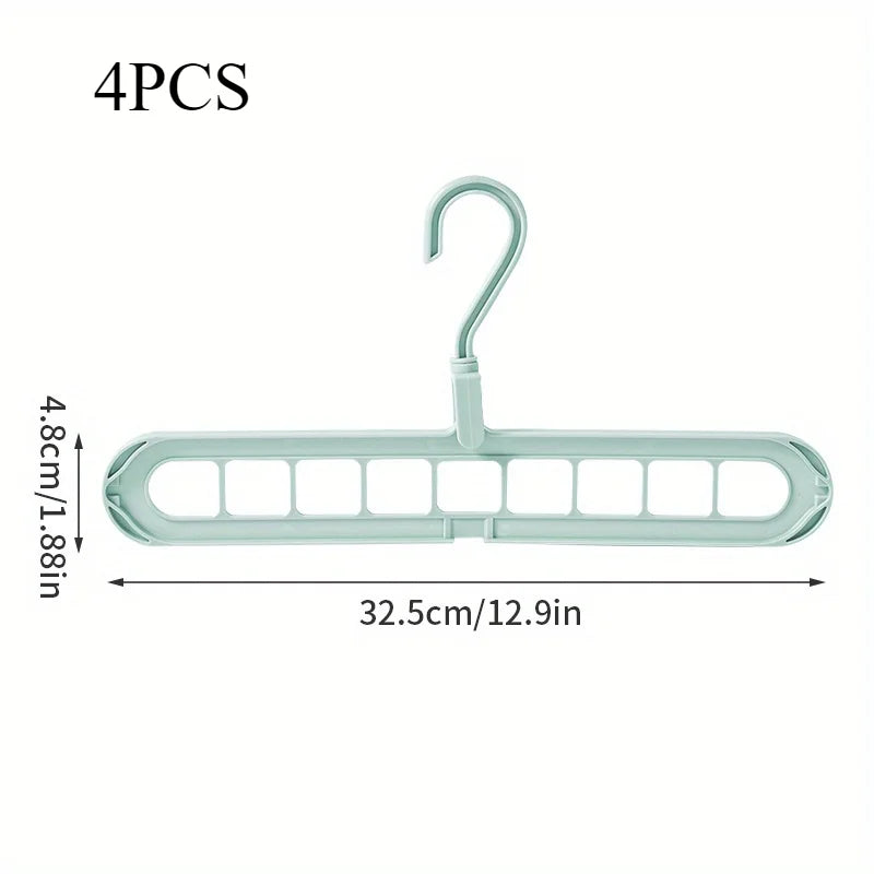2 ou 4 Peças – Cabide Multifuncional Dobrável e Reutilizável | Suporte com Nove Orifícios para Organização de Roupas | Cabide em Plástico para Uso Doméstico – Vermelho & Verde
