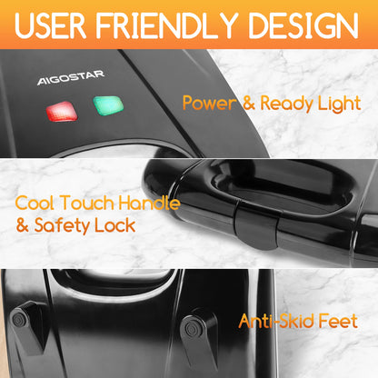 Sanduicheira Premium Aigostar XXL 1400W – 4 Sanduíches Simultâneos Grelhador Profissional Família