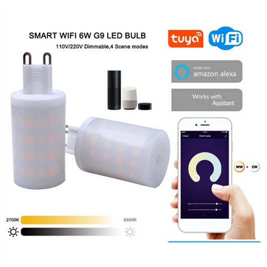 Tuya G9 6W Premium WiFi Smart LED Bulbs Kit (2 Pack) - Smart Home Dimmable with Alexa Voice Control