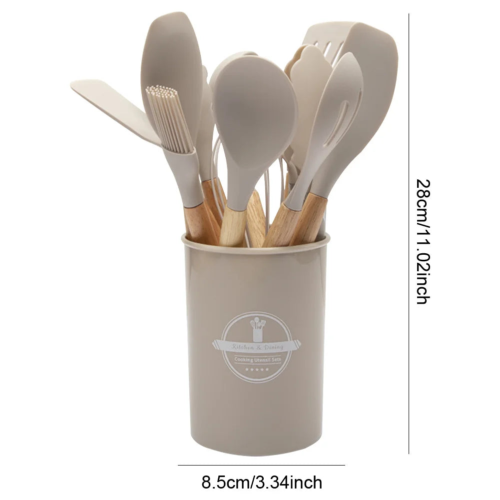 Kit 12 Utensílios Cozinha Cabo Madeira