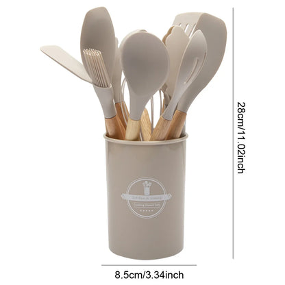 Kit 12 Utensílios Cozinha Cabo Madeira