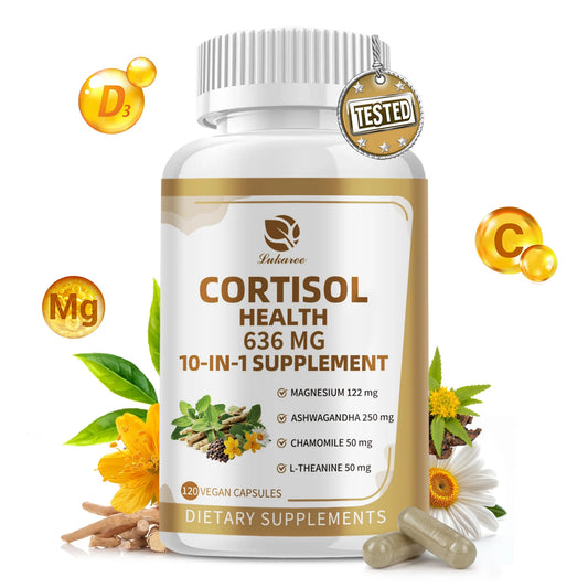 Cápsulas 10 em 1 Cortisol Magnésio Ashwagandha Vitaminas – Suporte Cognitivo Saúde Cerebral Calma Sono Relaxamento