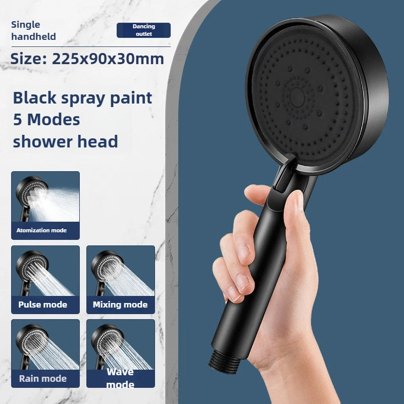 Chuveiro de Mão de Alta Pressão com Suporte e Mangueira – 5 Modos de Jato Ajustáveis | Acessório Redondo para Casa de Banho