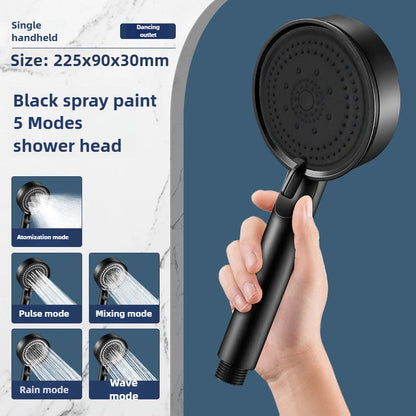 Chuveiro de Mão de Alta Pressão com Suporte e Mangueira – 5 Modos de Jato Ajustáveis | Acessório Redondo para Casa de Banho