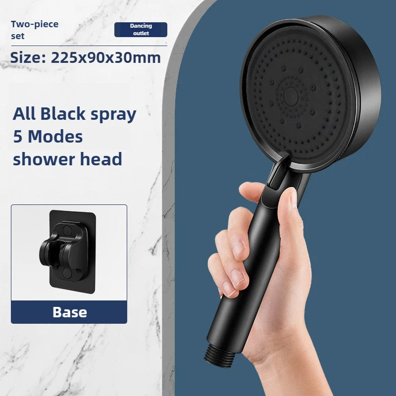 Chuveiro de Mão de Alta Pressão com Suporte e Mangueira – 5 Modos de Jato Ajustáveis | Acessório Redondo para Casa de Banho