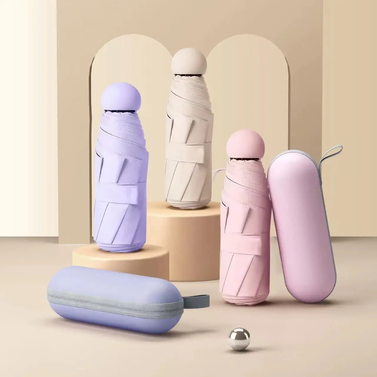 Guarda-Sol Anti-UV Dupla Função Compacto – Chapéu Chuva Proteção Solar UPF50+ Dobrável Mini Cápsula