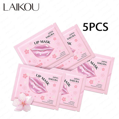 Máscara Labial LAIKOU 5/10pcs - Hidratação Profunda Reparadora Anti-Rugas Lábios