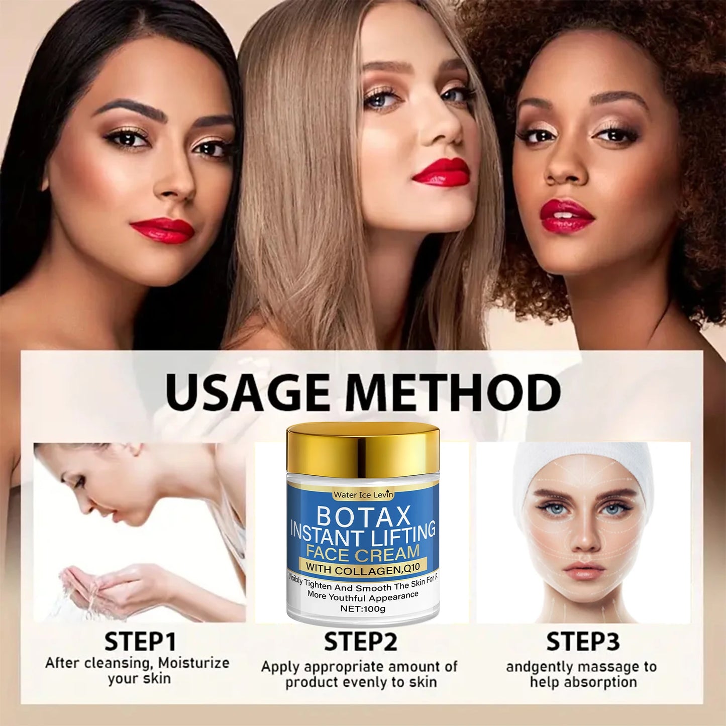 Crema facial antiedad (paquete de 100 g) – Colágeno, Q10, ceramidas, vitamina C, efecto lifting instantáneo, hidratante y reductor de arrugas.