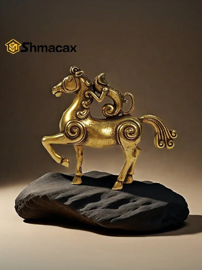 Estatueta Cavalo Dourado Feng Shui 2026 Resina - Miniatura Decorativa Sucesso Carreira Casa Escritório