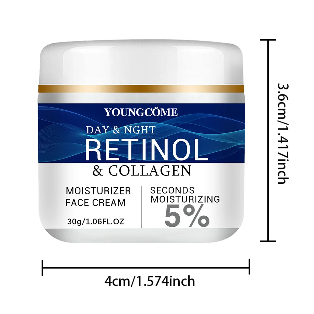 Crema facial con colágeno, retinol y ácido hialurónico: antiedad, reafirmante, lifting, líneas de expresión, iluminadora e hidratante.