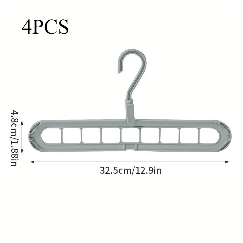 2 ou 4 Peças – Cabide Multifuncional Dobrável e Reutilizável | Suporte com Nove Orifícios para Organização de Roupas | Cabide em Plástico para Uso Doméstico – Vermelho & Verde
