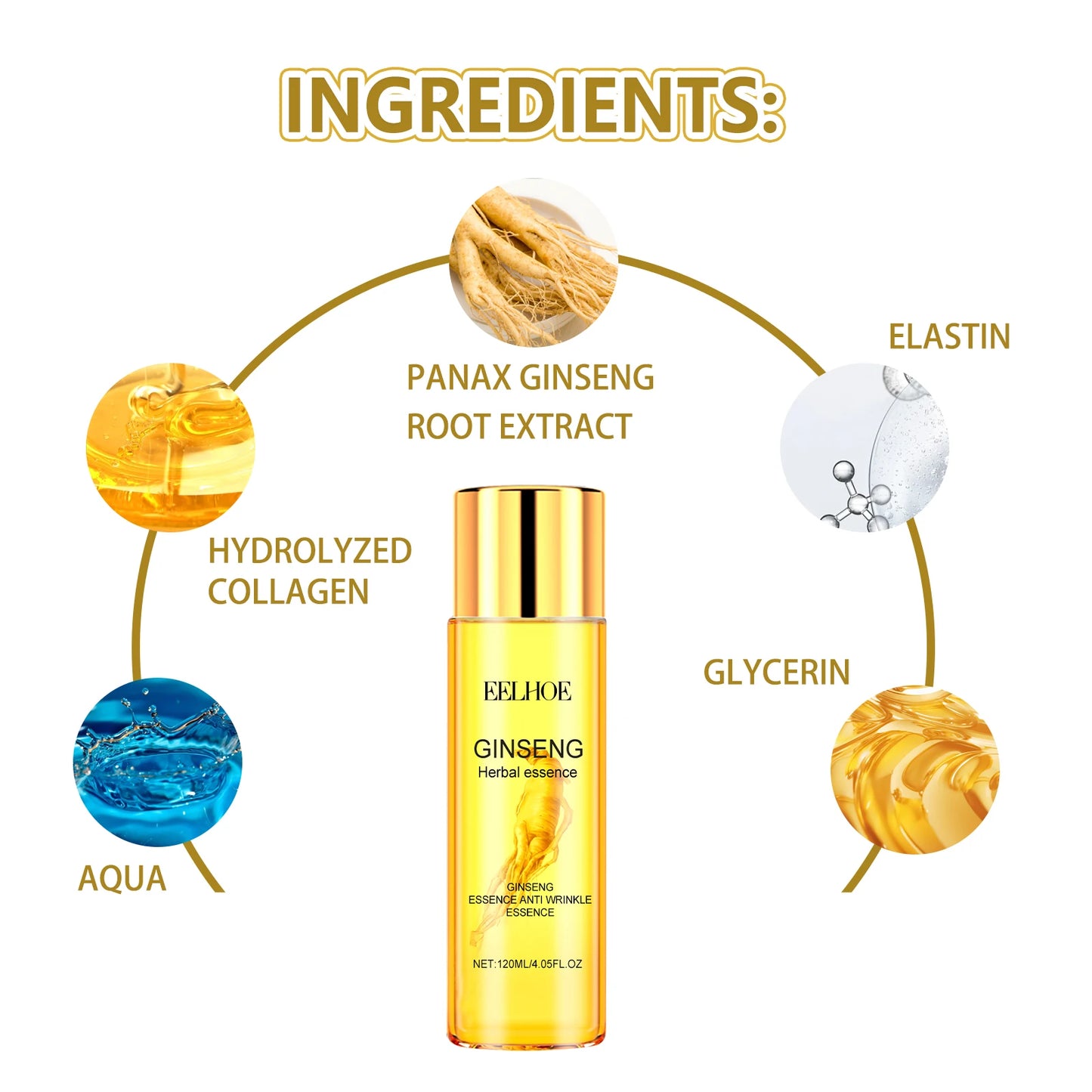 Sérum Anti-Rugas EELHOE Ginseng Polipeptídeo – Óleo Essencial Anti-Idade Firmeza Hidratante Suaviza Pele Reduz Linhas Finas