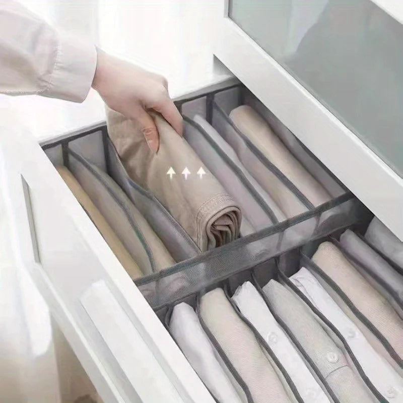 Organizador Roupeiro Dobrável 7 Compartimentos - Divisor Armário Lavável Jeans T-Shirts Roupa