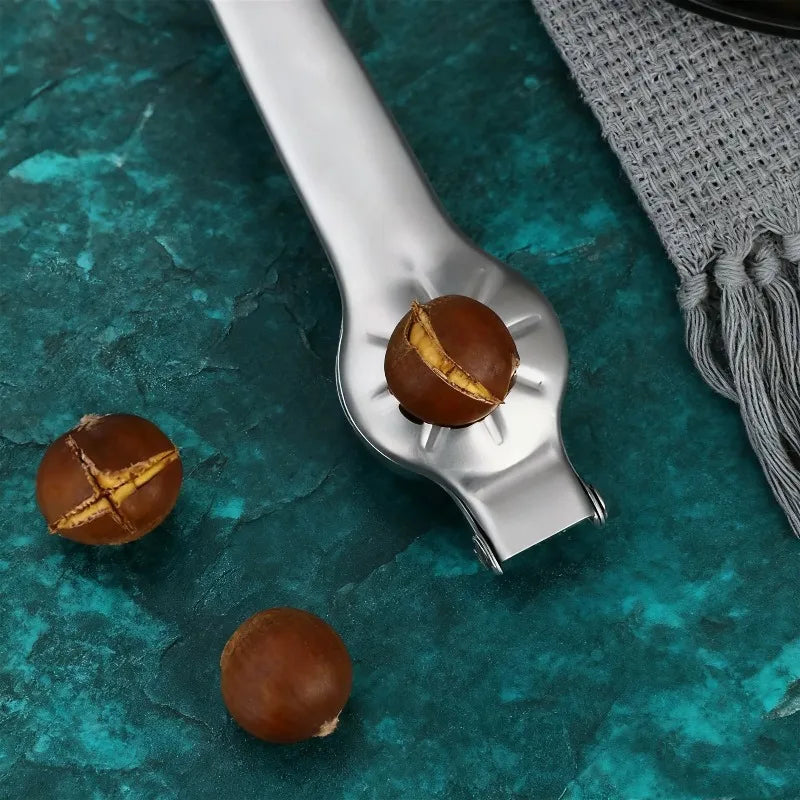 Abridor Castanhas 2 em 1 Aço Inox - Quebra Nozes com Abridor Garrafas Multifuncional