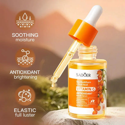 Suero de vitamina C de espino amarillo SADOER: antioxidante, iluminador, hidratante, esencia suave, piel radiante (30 ml)