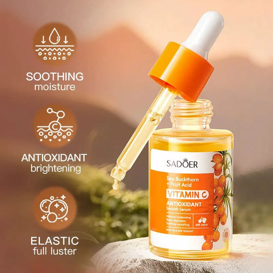 Suero de vitamina C de espino amarillo SADOER: antioxidante, iluminador, hidratante, esencia suave, piel radiante (30 ml)