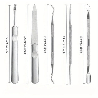 Kit Manicure e Pedicure Aço Inoxidável Profissional - Ferramentas Completas para Cuidado de Unhas