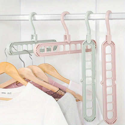 2 ou 4 Peças – Cabide Multifuncional Dobrável e Reutilizável | Suporte com Nove Orifícios para Organização de Roupas | Cabide em Plástico para Uso Doméstico – Vermelho & Verde