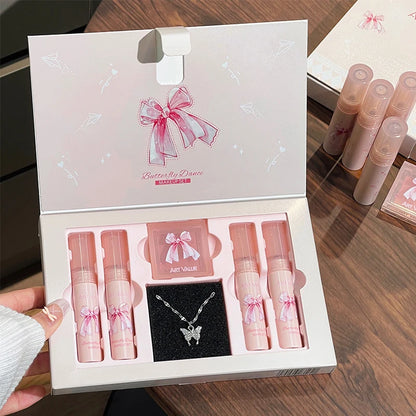 Conjunto de Batons Mate 6 Peças - Kit Maquilhagem Lábios Veludo Nude com Blush e Colar Presente