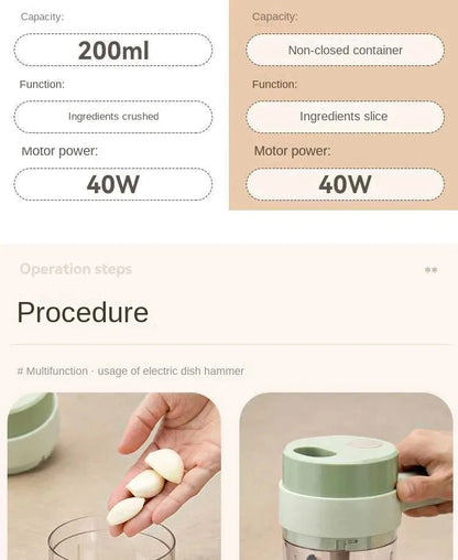 Electric dish hammer with 200ml capacity, 40W motor for crushing and slicing ingredients