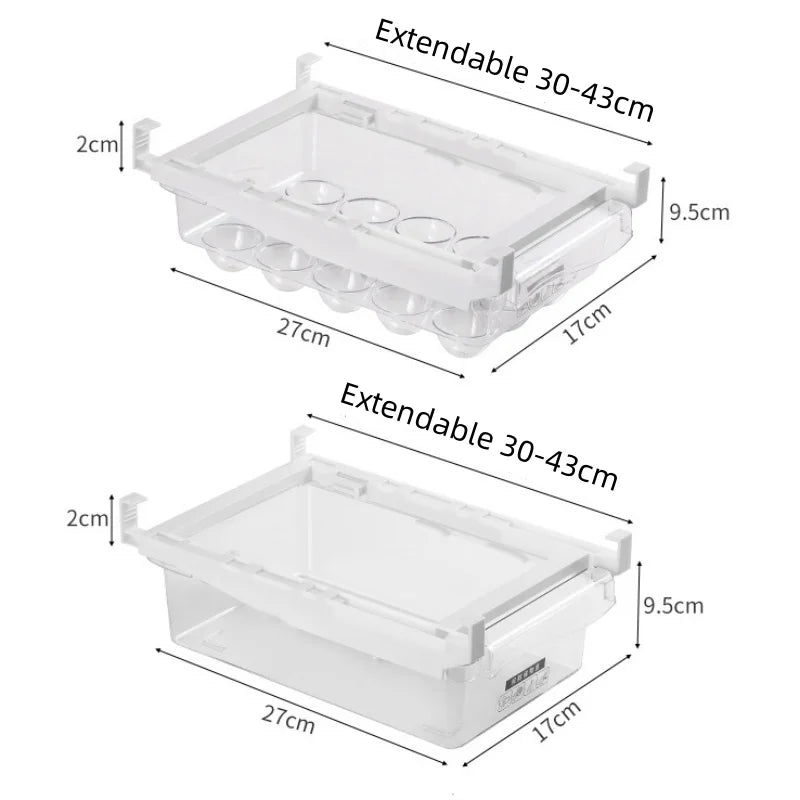 Kitchen Storage Box – Transparent Organizer for Fruits, Vegetables, Eggs, and Food | Sliding Drawer for Refrigerator Shelf
