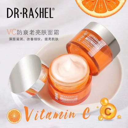 Crema facial con vitamina C del Dr. Rashel: iluminadora, hidratante, aclaradora, mejora las líneas finas y la piel opaca, ácido hialurónico y antienvejecimiento.
