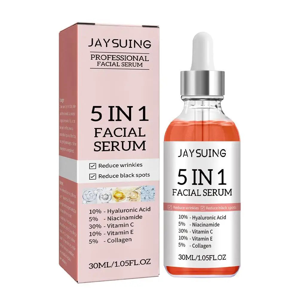 Sérum facial 5 en 1 con 30 % de vitamina C: antiarrugas, hidratante, iluminador, niacinamida y ácido hialurónico (30 ml)