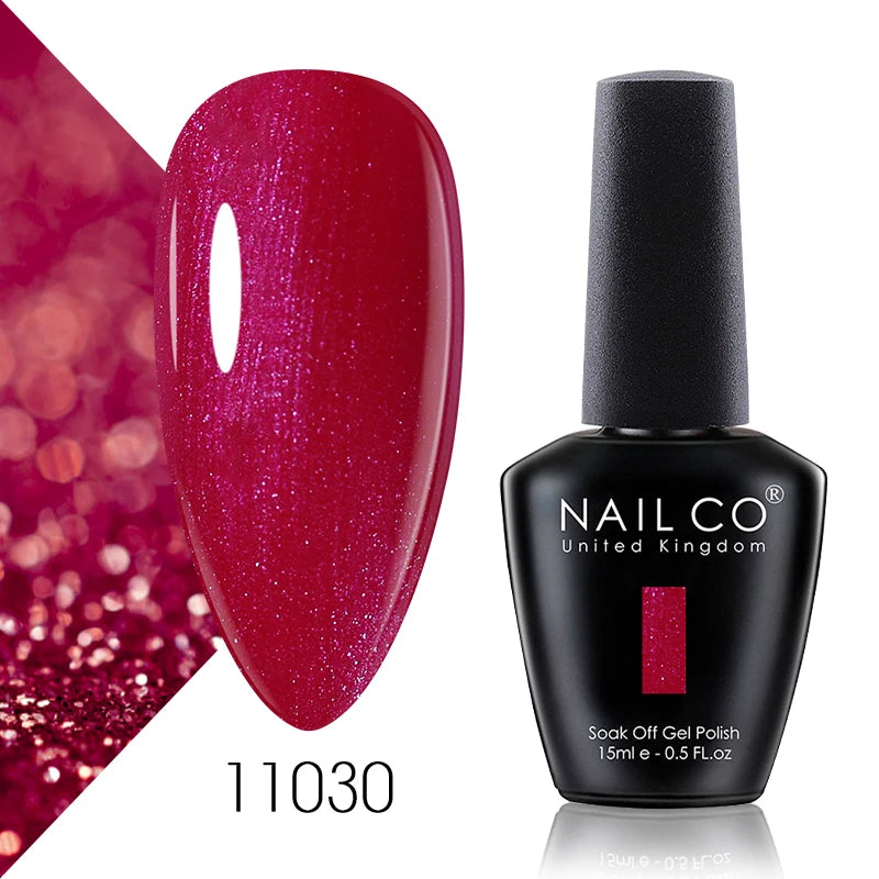 NAILCO Gel Nail Polish 15ml Dark Red Series – UV Glitter Colors Professional Semi-Permanent Manicure