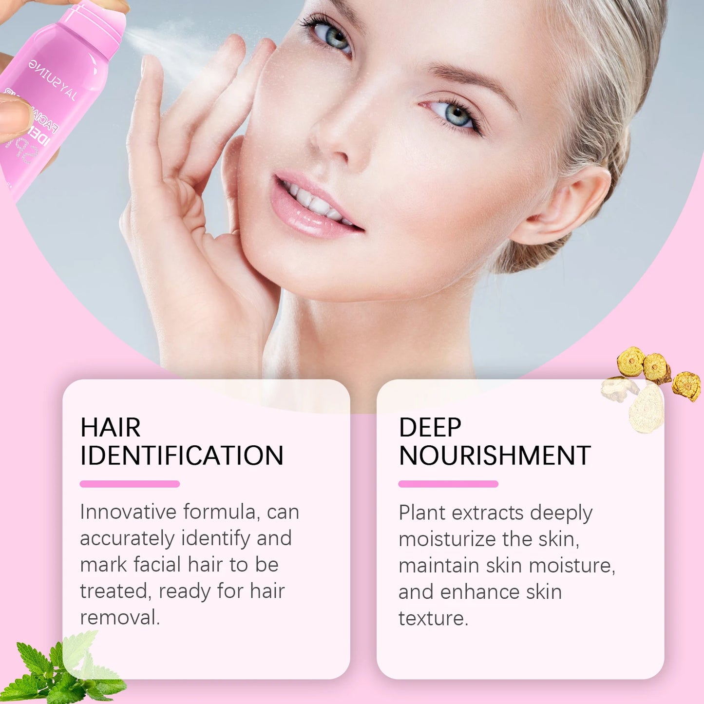 Spray inhibidor del crecimiento del vello facial: depilación suave e indolora, dermaplaning, hidratación y suavidad.