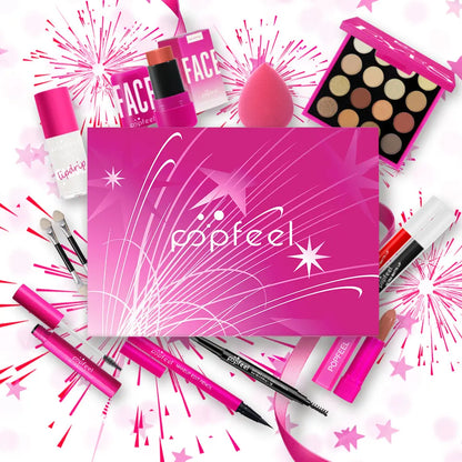 Conjunto Presente POPFEEL Rosa – Kit Maquilhagem com Sombras Blush e Batom para Meninas Aniversário