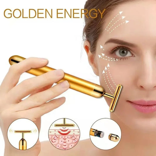 Massageador Facial Ouro 24K Formato T | Beauty Bar Energético | Lifting e Firmeza | Massagem Facial Profissional