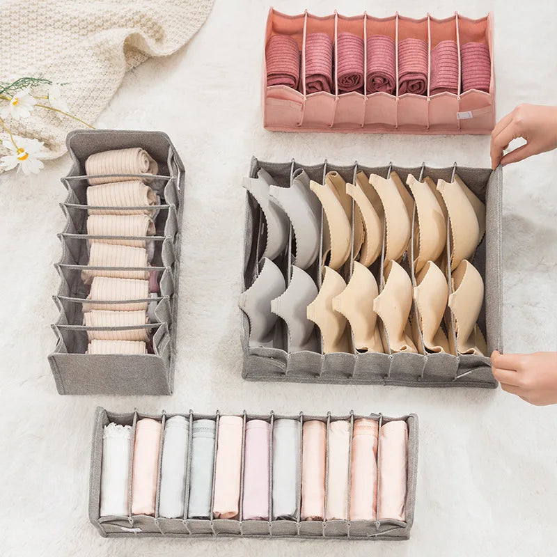 Organizador de Gavetas para Meias e Roupa Interior | Caixa Separadora com 7 Divisórias | Organizador Dobrável para Sutiãs, Calças e Jeans | Ideal para Quarto, Roupeiro e Dormitório
