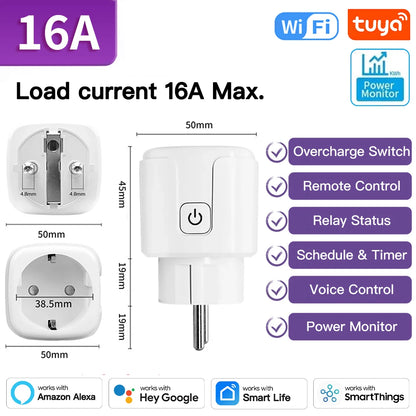 Tuya TNCE Smart Plug WiFi / Zigbee 3.0 – EU Standard 16A / 20A | Energy Monitoring, Timer, Voice Control | Alexa Compatible