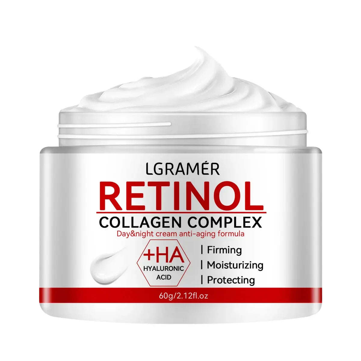 LGRAMÉR Retinol Collagen Complex anti-aging cream with hyaluronic acid in white jar