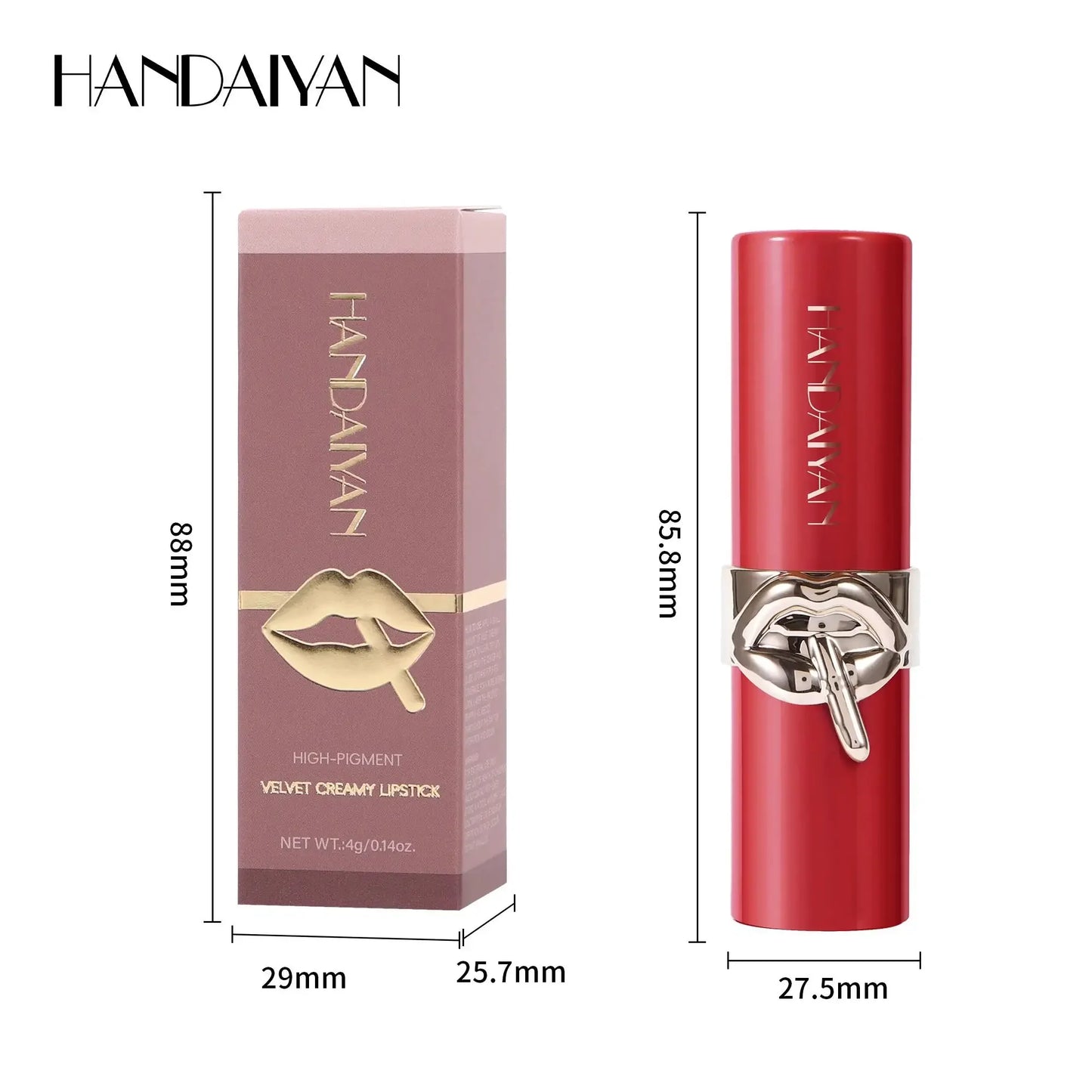 Lápiz labial aterciopelado de larga duración HANDAIYAN: cremoso, hidratante, resistente al agua y a las manchas, 6 tonos, maquillaje suave para labios de mujer.