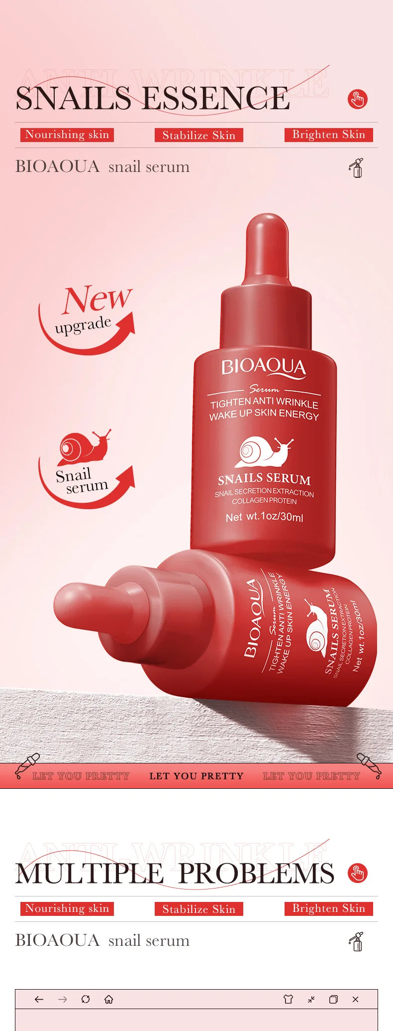 Conjunto BIOAQUA Caracol Anti-Idade - Sérum Facial Creme Olhos Hidratante Iluminador