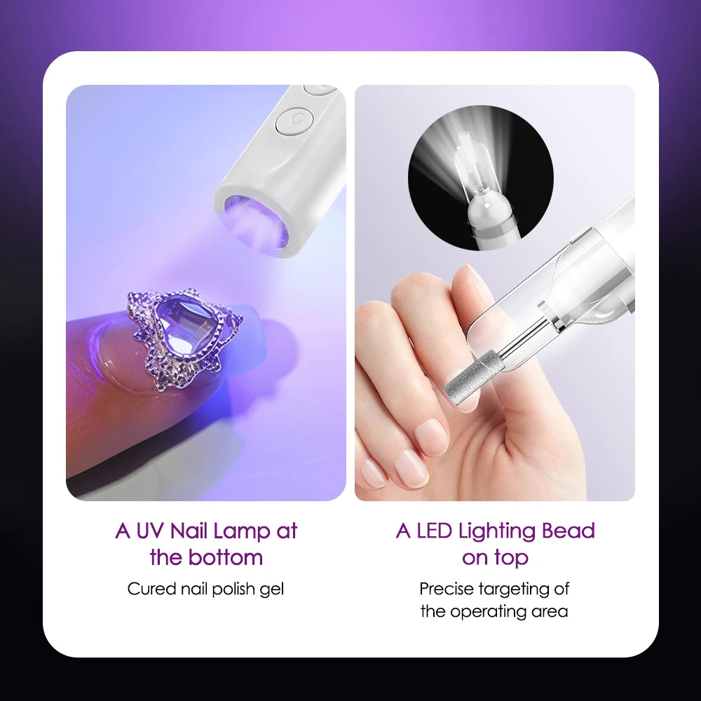 Broca Elétrica Unhas com Lâmpada UV - Kit Manicure Gel Profissional Completo