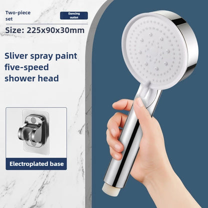 Chuveiro de Mão de Alta Pressão com Suporte e Mangueira – 5 Modos de Jato Ajustáveis | Acessório Redondo para Casa de Banho